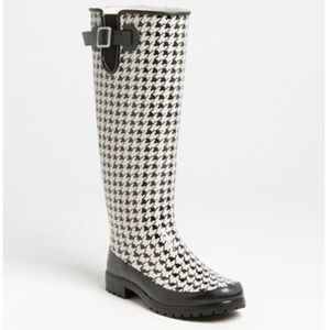Sperry Top-Sider Black and White Houndstooth Rain Boots
